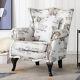Morden Upholstered Fabric Armchair Printed Lounge Winged Chair Fireside Big Sofa