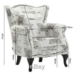 Morden Upholstered Fabric Armchair Printed Lounge Winged Chair Fireside Big Sofa