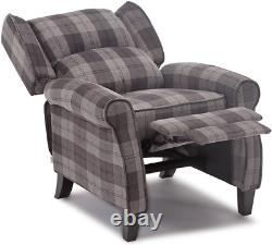 More4Homes EATON WING BACK FIRESIDE CHECK FABRIC RECLINER ARMCHAIR SOFA Gray