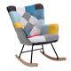 Multi-fabric Patchwork Armchair Wing Back Lazy Rocking Chair Sofa Fireside Seat