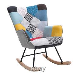 Multi-Fabric Patchwork Armchair Wing Back Lazy Rocking Chair Sofa Fireside Seat