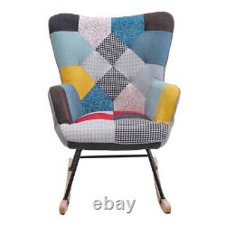 Multi-Fabric Patchwork Armchair Wing Back Lazy Rocking Chair Sofa Fireside Seat