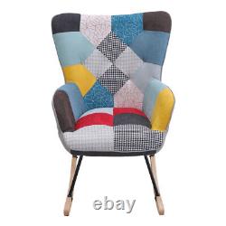 Multi-Fabric Patchwork Armchair Wing Back Lazy Rocking Chair Sofa Fireside Seat