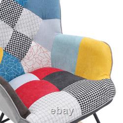 Multi-Fabric Patchwork Armchair Wing Back Lazy Rocking Chair Sofa Fireside Seat
