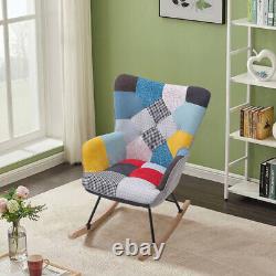 Multi-Fabric Patchwork Armchair Wing Back Lazy Rocking Chair Sofa Fireside Seat