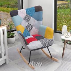 Multi-Fabric Patchwork Armchair Wing Back Lazy Rocking Chair Sofa Fireside Seat