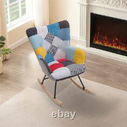 Multi-Fabric Patchwork Armchair Wing Back Lazy Rocking Chair Sofa Fireside Seat