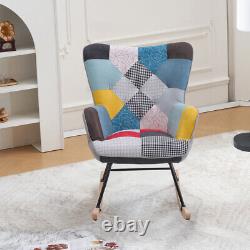 Multi-Fabric Patchwork Armchair Wing Back Lazy Rocking Chair Sofa Fireside Seat