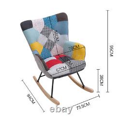 Multi-Fabric Patchwork Armchair Wing Back Lazy Rocking Chair Sofa Fireside Seat