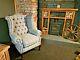 New Chesterfield Wing Back Queen Anne Fireside Chair Stylish Grey Tartan Pattern