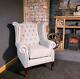 New Grey Chesterfield Wingback Queen Anne Style Fireside Chair Pure Wool