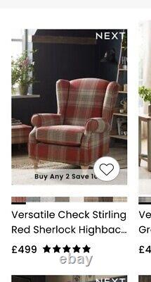 NEXT Sherlock TARTAN Check Stirling Red Armchair fireside Chair RRP £499