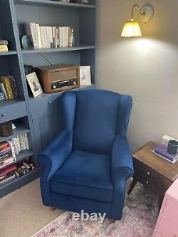 NEXT Sherlock VELVET Blue Relaxer Armchair Fireside Chair, Recliner RRP £675