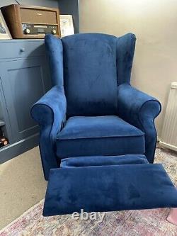 NEXT Sherlock VELVET Blue Relaxer Armchair Fireside Chair, Recliner RRP £675