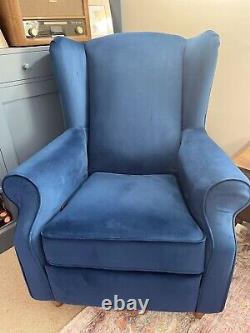 NEXT Sherlock VELVET Blue Relaxer Armchair Fireside Chair, Recliner RRP £675