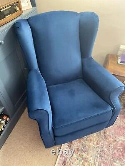 NEXT Sherlock VELVET Blue Relaxer Armchair Fireside Chair, Recliner RRP £675