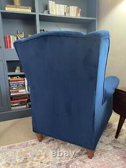 NEXT Sherlock VELVET Blue Relaxer Armchair Fireside Chair, Recliner RRP £675