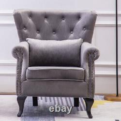 Nailhead Armchair Seat Velvet High Wing Back Occasional Fireside Lounge Tub Sofa