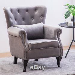 Nailhead Armchair Seat Velvet High Wing Back Occasional Fireside Lounge Tub Sofa