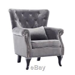 Nailhead Armchair Seat Velvet High Wing Back Occasional Fireside Lounge Tub Sofa