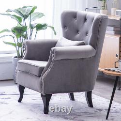 Nailhead Armchair Seat Velvet High Wing Back Occasional Fireside Lounge Tub Sofa