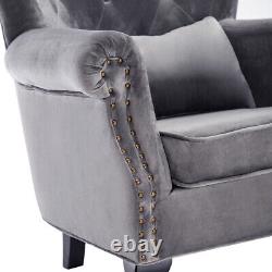 Nailhead Armchair Seat Velvet High Wing Back Occasional Fireside Lounge Tub Sofa