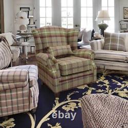 New Fireside Fast Del Wing Armchair High Back Check Fabric Heather Living Room