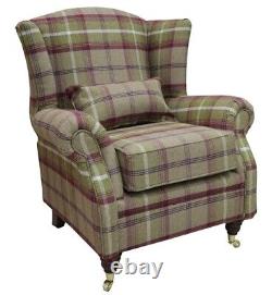 New Fireside Fast Del Wing Armchair High Back Check Fabric Heather Living Room