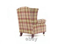 New Fireside Fast Del Wing Armchair High Back Check Fabric Heather Living Room