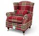 New Fireside Fast Del Wing Armchair High Back Check Fabric Red For Living Room