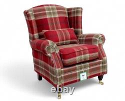 New Fireside Fast Del Wing Armchair High Back Check Fabric Red For Living Room