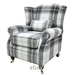 New Fireside Wing Chair Balmoral Charcoal Grey Check Fabric Armchair Handmade