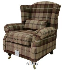New Fireside Wing Chair Balmoral Mulberry Check Fabric Armchair Handmade