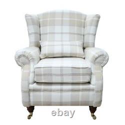 New Fireside Wing Chair Balmoral Natural Check Fabric Armchair Handmade