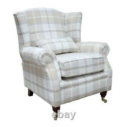 New Fireside Wing Chair Balmoral Natural Check Fabric Armchair Handmade