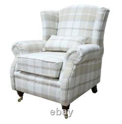 New Fireside Wing Chair Balmoral Natural Check Fabric Armchair Handmade