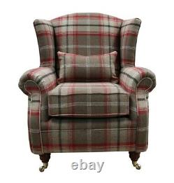 New Fireside Wing Chair Balmoral Rosso Check Fabric Armchair Handmade