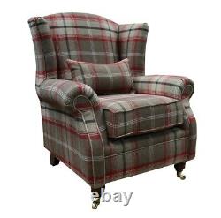 New Fireside Wing Chair Balmoral Rosso Check Fabric Armchair Handmade