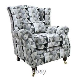 New Fireside Wing Chair Beatrix Black White Fabric Armchair Handmade
