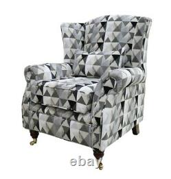 New Fireside Wing Chair Beatrix Black White Fabric Armchair Handmade