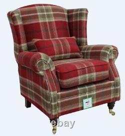 New Fireside Wing Chair Red Lounge Balmoral Red Fabric Modern Armchair Handmade