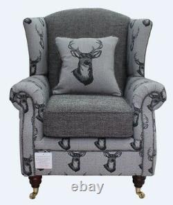 New Handmade Fireside Wing Chair Antler Stag Charcoal Grey Armchair