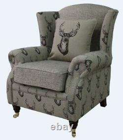New Handmade Fireside Wing Chair Antler Stag Chocolate Armchair
