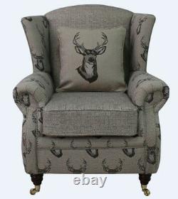 New Handmade Fireside Wing Chair Antler Stag Chocolate Armchair