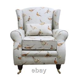 New Handmade Fireside Wing Chair Pheasant Natural Fabric