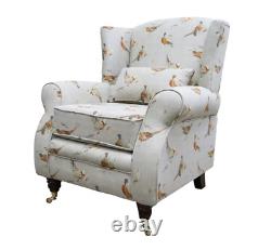 New Handmade Fireside Wing Chair Pheasant Natural Fabric