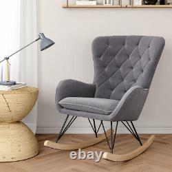 New Velvet Rocking Chair Armchair Wing Back Accent Lounge Relaxing Chairs