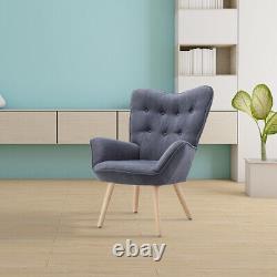 Nordic Fabric Accent Chair Fireside Armchair Wood Legs Sofa Buttoned Living Room