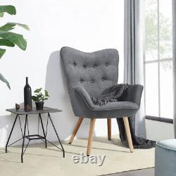 Nordic Fabric Accent Chair Fireside Armchair Wood Legs Sofa Buttoned Living Room