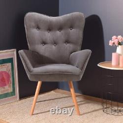 Nordic Fabric Accent Chair Fireside Armchair Wood Legs Sofa Buttoned Living Room